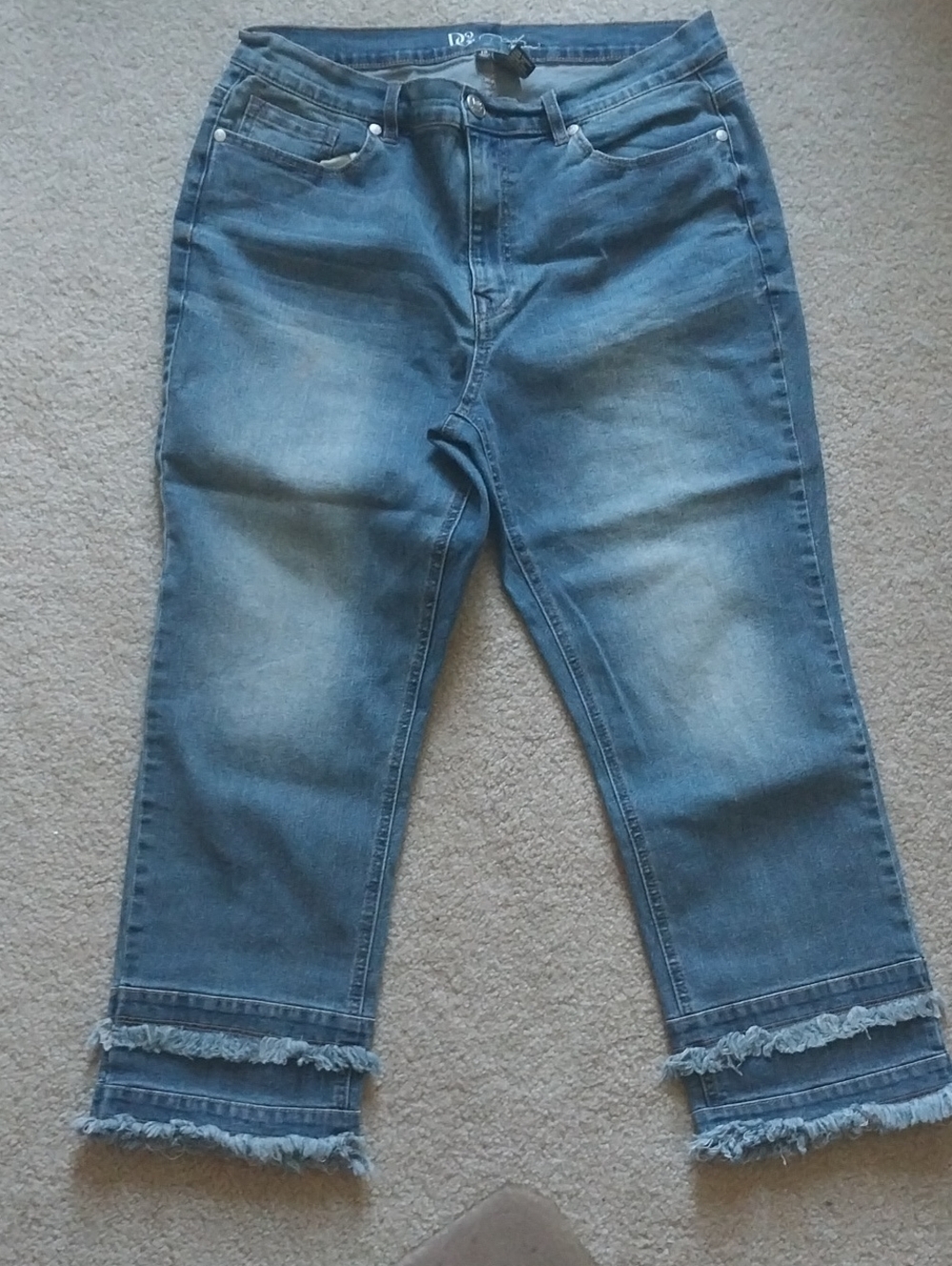 DG2 by Diane Gilman Medium Blue Straight Leg Jeans with Frayed Hem